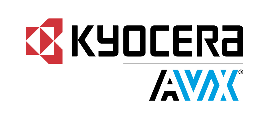 Kyocera and AVX corporate technology logos in red, black, and blue