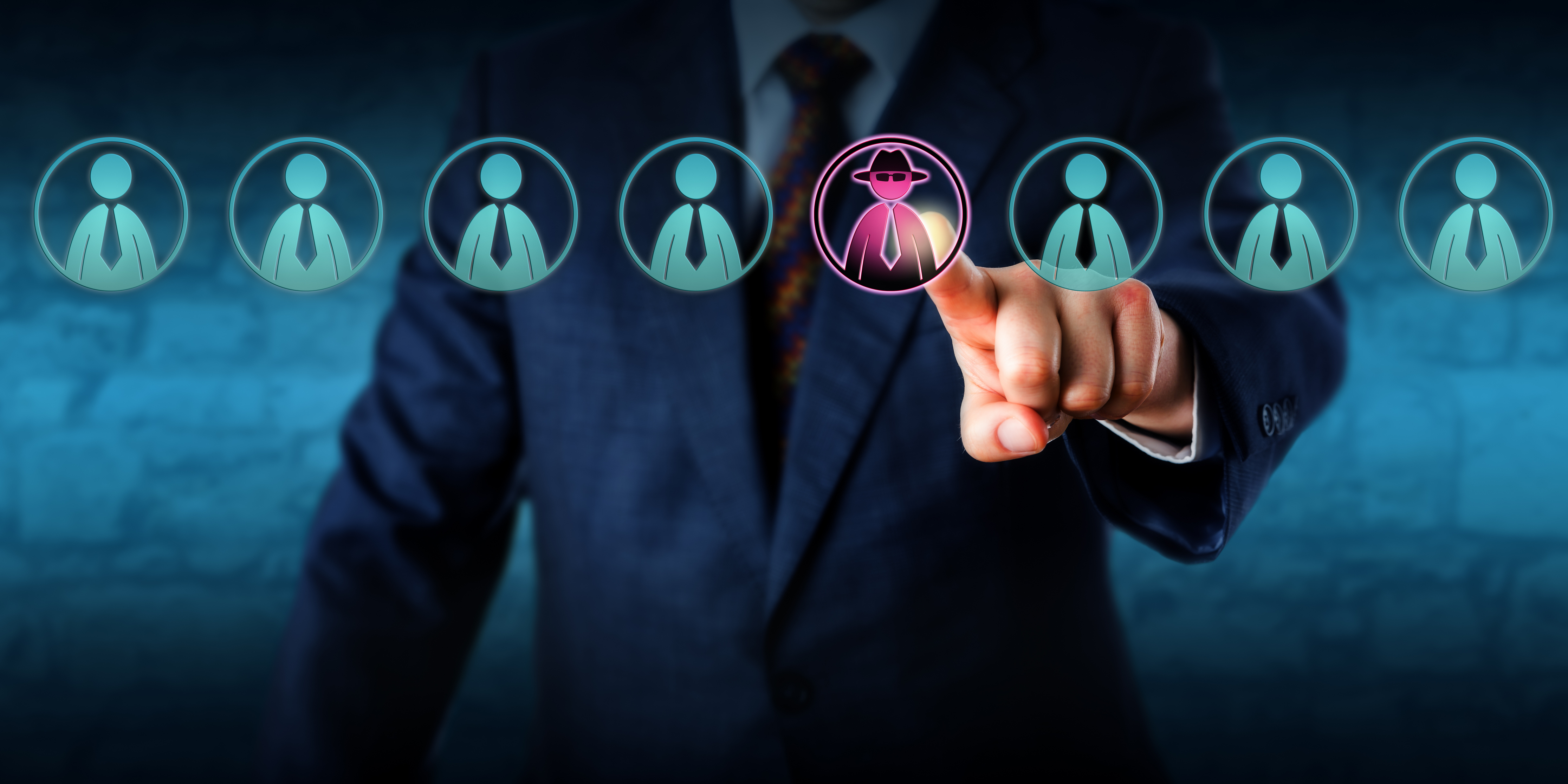 Business professional selecting unique candidate from team of digital user icons