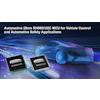 Renesas RH850/U2C automotive microcontroller chips displayed with 3D wireframe vehicle and digital technology interface for vehicle control and safety systems
