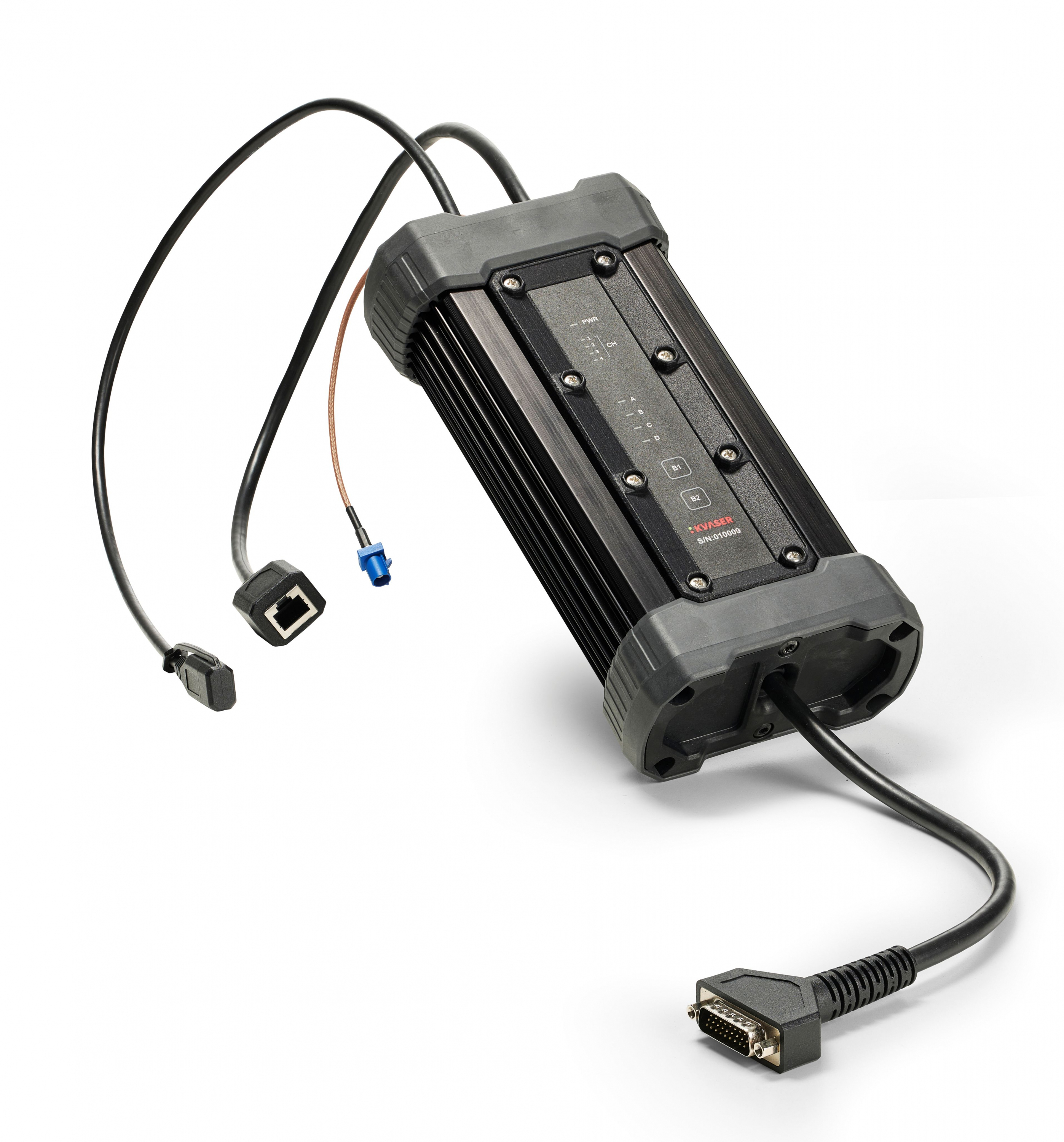 Professional marine battery charger with digital display, multiple connectors, and attached power cables