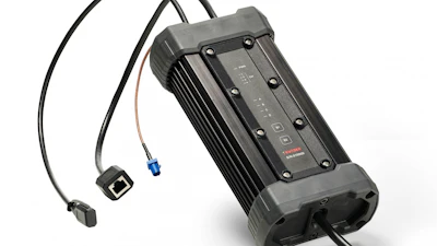 Professional marine battery charger with digital display, multiple connectors, and attached power cables