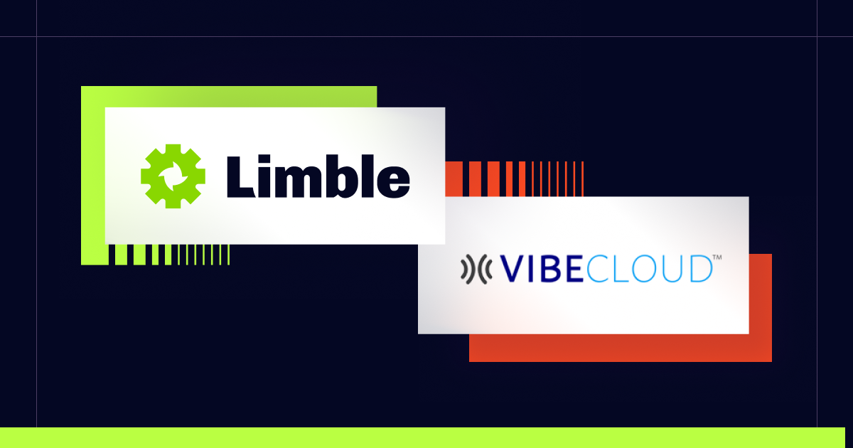 Limble and VibeCloud logos displayed together on dark background with decorative design elements