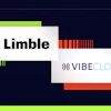 Limble and VibeCloud logos displayed together on dark background with decorative design elements