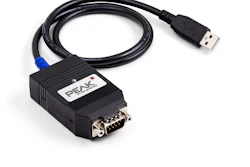 PEAK USB to serial adapter cable with black connector and blue strain relief