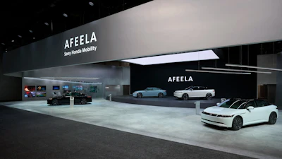 AFEELA by Sony Honda Mobility showroom display with electric vehicles and brand signage