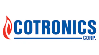 Cotronics Corp. logo with red flame icon and blue text