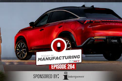 Red QX65 luxury SUV parked on coastal overlook for Today in Manufacturing Episode 264 sponsored by Interpower