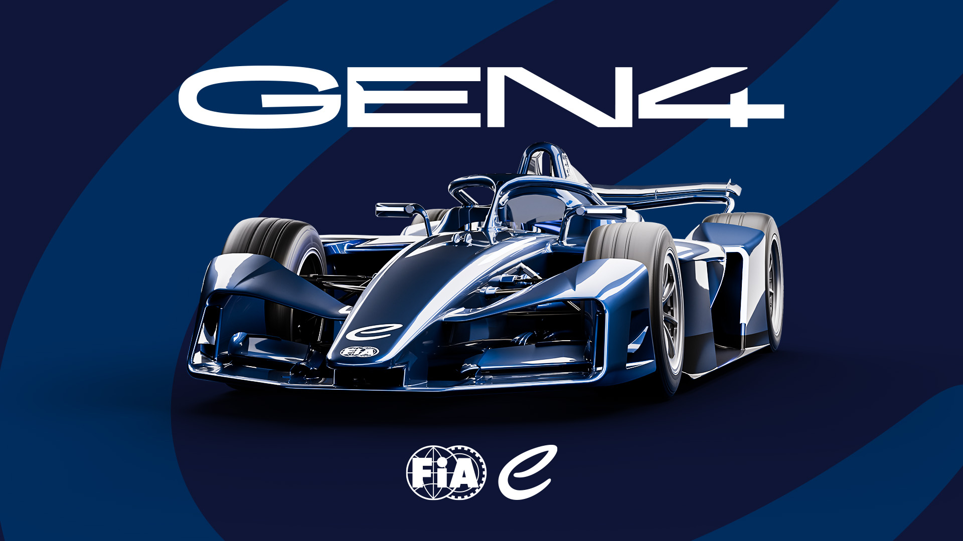 GEN4 Formula E electric race car on dark blue background with FIA e-Prix branding