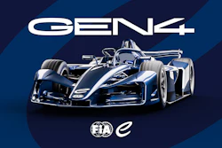 GEN4 Formula E electric race car on dark blue background with FIA e-Prix branding