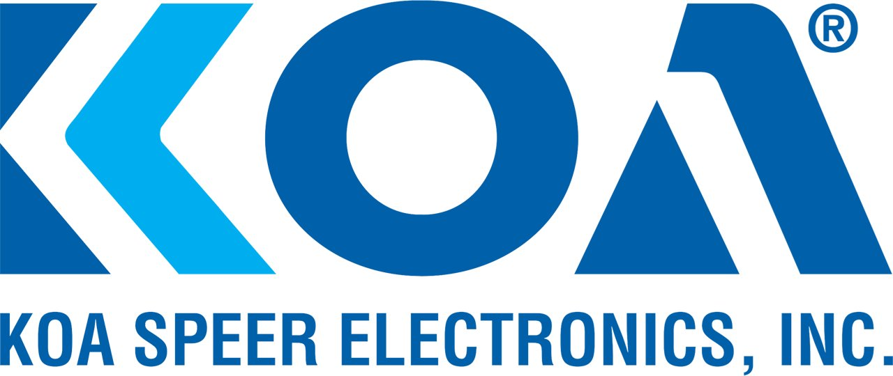 KOA Speer Electronics, Inc. logo with blue geometric design and registered trademark