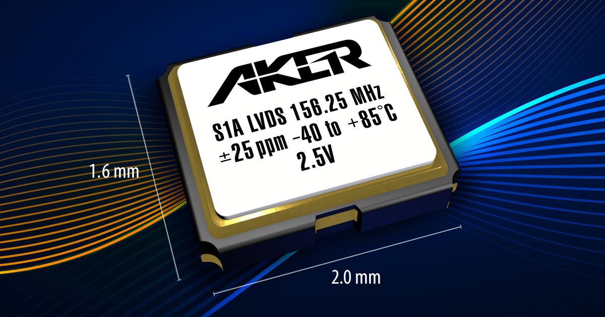 Aker STA LVDS 158.25 MHz oscillator component with 1.6mm height and 2.0mm width specifications