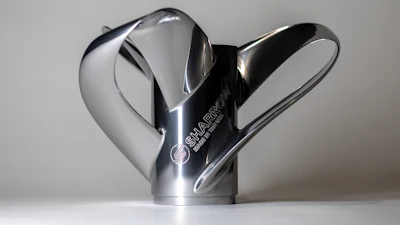 Sharrow brand chrome kitchen utensil with curved handles and metallic finish