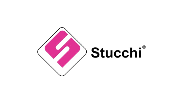 Stucchi logo featuring magenta diamond icon with stylized S symbol and registered trademark