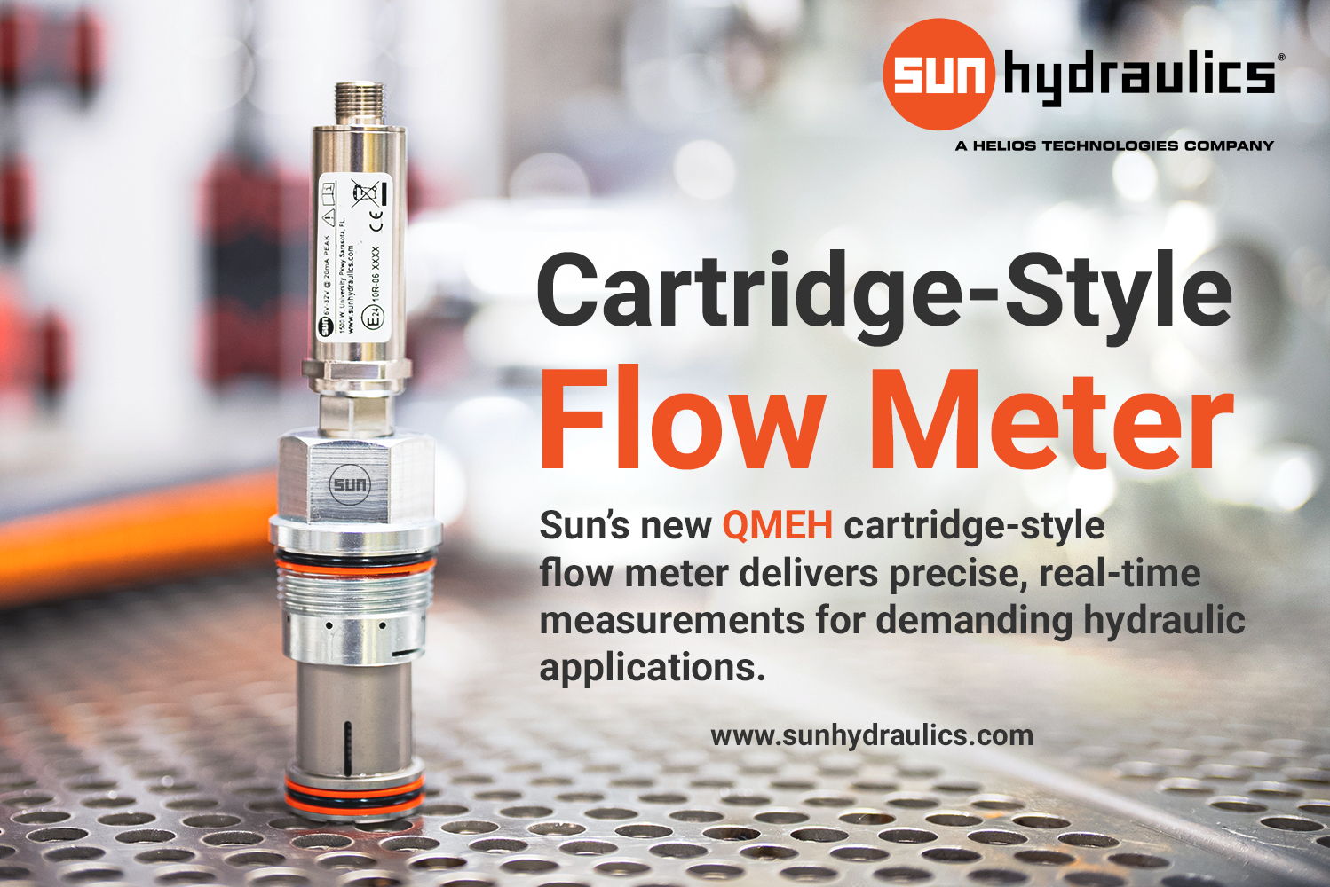 Sun Hydraulics QMEH cartridge-style flow meter for hydraulic applications with precision measurement capabilities