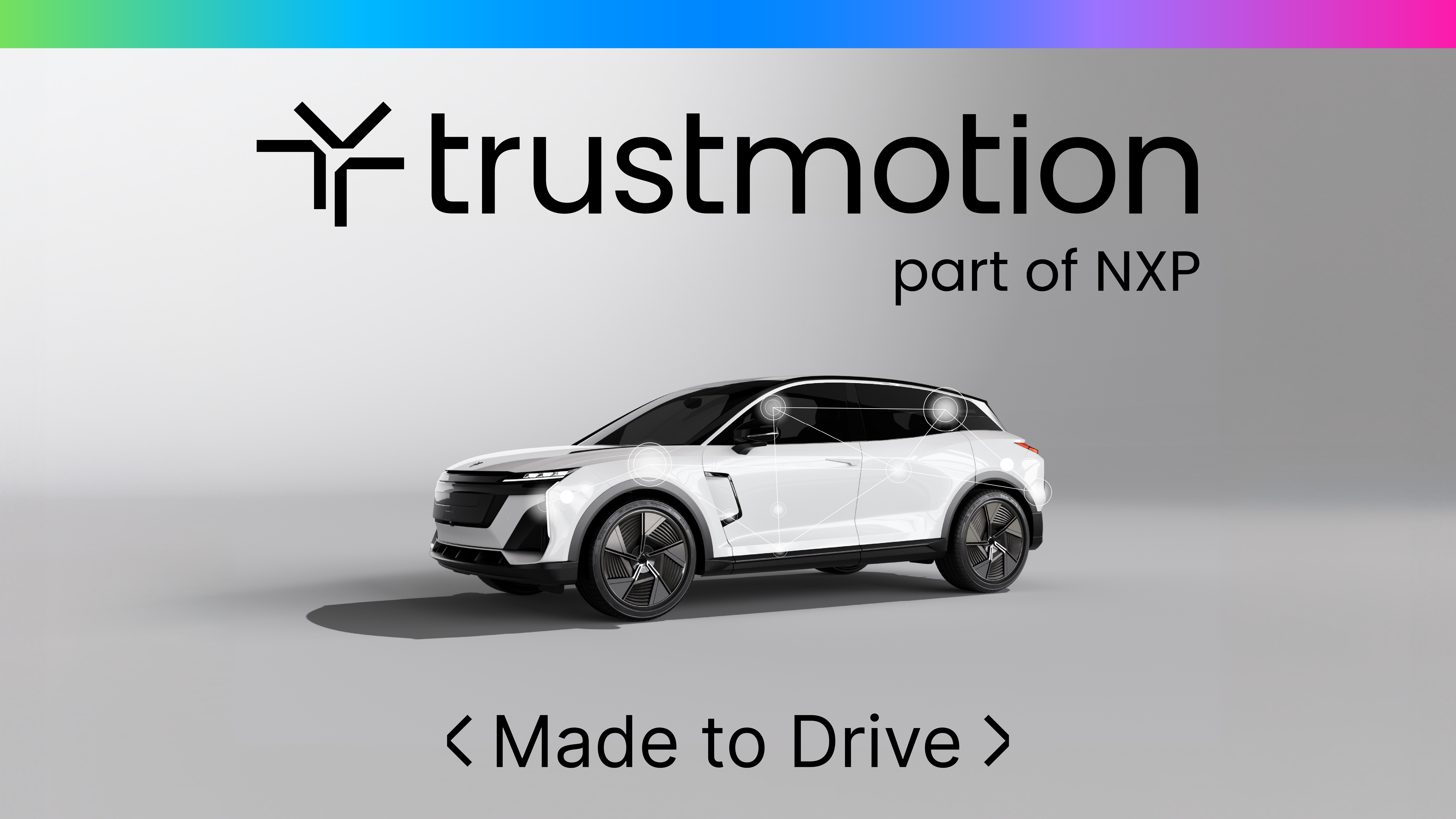 Trustmotion, part of NXP, electric SUV with 'Made to Drive' tagline on gradient background