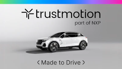 Trustmotion, part of NXP, electric SUV with 'Made to Drive' tagline on gradient background