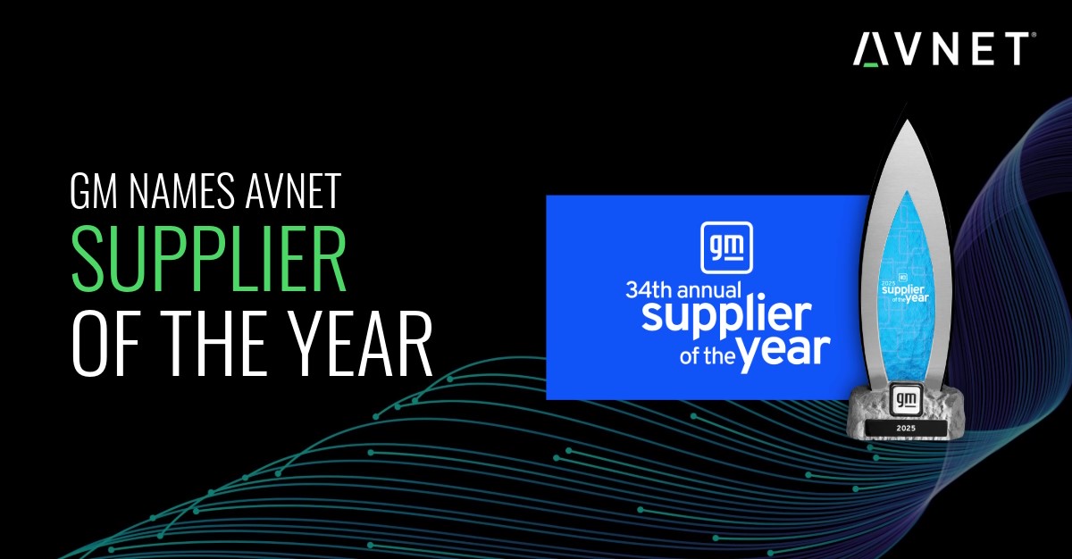 GM Names AVNET Supplier of the Year award announcement with trophy and 34th annual award display