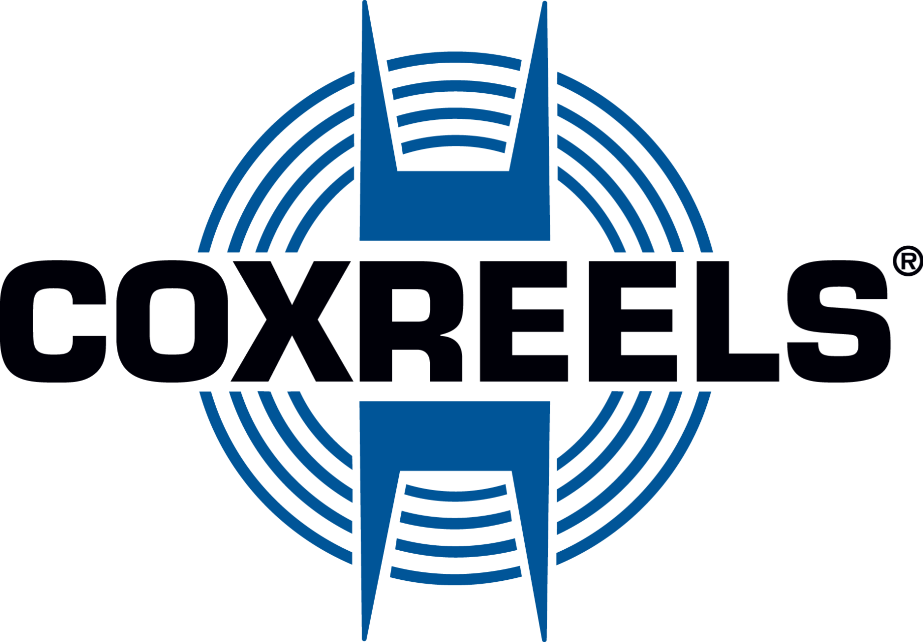 Coxreels logo with blue geometric reel symbol and black text