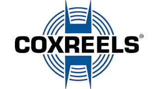 Coxreels logo with blue geometric reel symbol and black text
