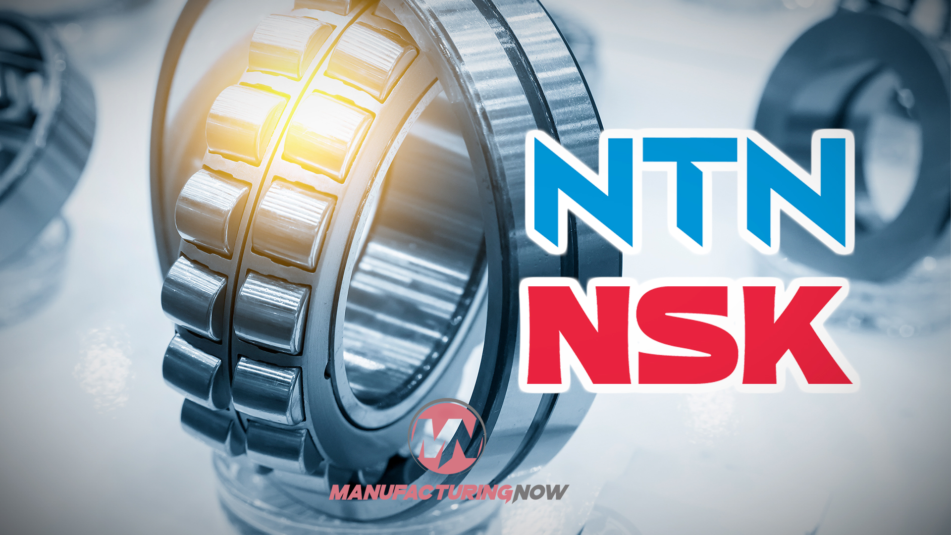 NTN NSK industrial bearing and roller components with branded logos and product photography