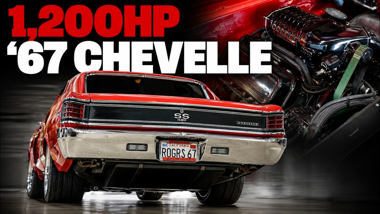 1,200 HP 1967 Chevrolet Chevelle SS muscle car with custom engine displayed alongside high-performance motor