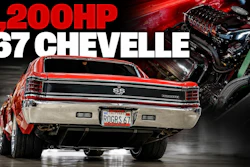 1,200 HP 1967 Chevrolet Chevelle SS muscle car with custom engine displayed alongside high-performance motor