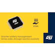 STMicroelectronics L9963F microchip and STBMIC logo on yellow background promoting smarter battery management for electric mobility