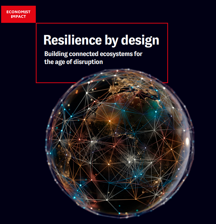 Economist Impact cover featuring interconnected global network visualization with glowing nodes and connecting lines on dark background