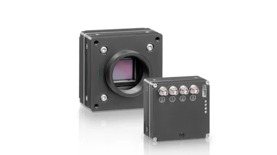 Industrial machine vision camera system with sensor head and control unit featuring multiple connection ports