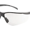 Black and gray wraparound safety glasses with clear lenses and adjustable arms