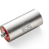 EAS cylindrical battery or supercapacitor with silver casing and red terminal end