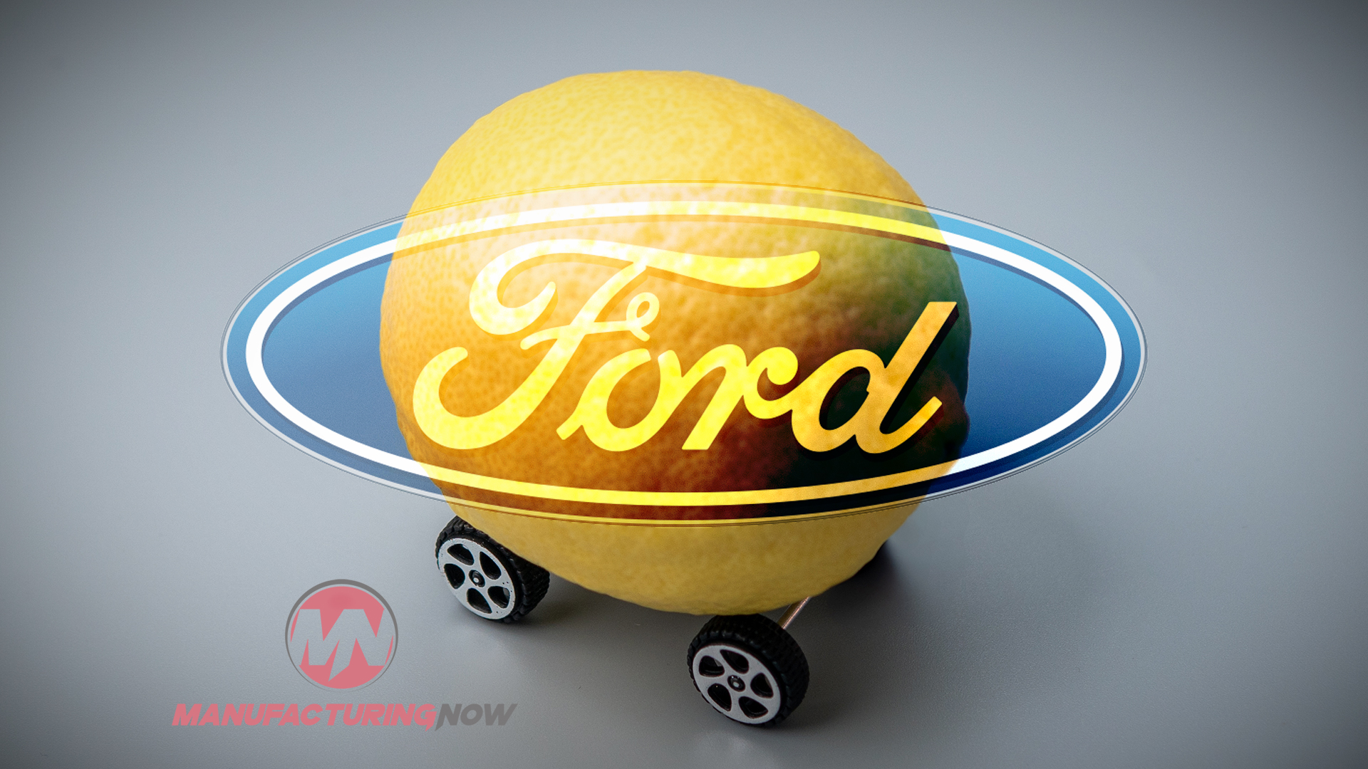 Ford logo on a golden sphere with wheels, creative 3D illustration