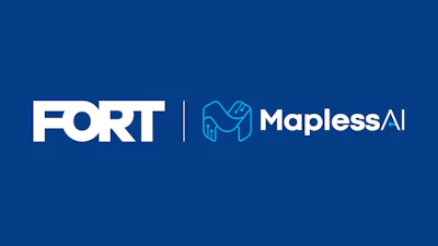 FORT and Mapless AI partnership logo with white text and geometric icon on blue background
