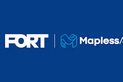 FORT and Mapless AI partnership logo with white text and geometric icon on blue background