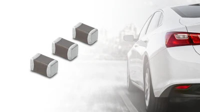 Three surface-mount electronic components displayed next to a white sedan with red taillights