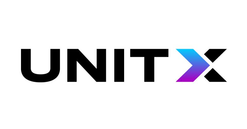 UNITX logo with black text and cyan-to-purple gradient arrow symbol