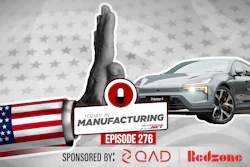 Made in America Manufacturing Episode 276 podcast graphic featuring Polaris vehicle, American flag, and sponsors QAD and Redzone