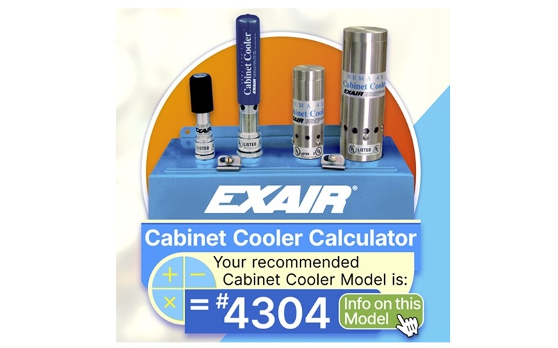 EXAIR Cabinet Cooler Calculator displaying recommended model 4304 with five industrial cooling units