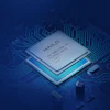 HAILO processor chip mounted on blue circuit board with glowing cyan accents