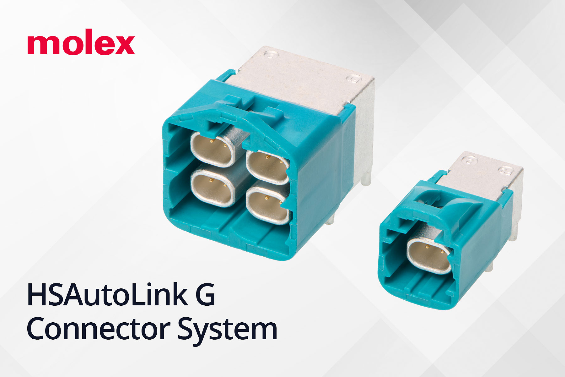 Molex HSAutoLink G Connector System featuring turquoise connectors with multiple contact configurations