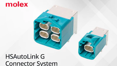 Molex HSAutoLink G Connector System featuring turquoise connectors with multiple contact configurations