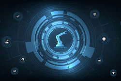Industry 4.0 digital manufacturing concept with robotic arm and connected technology icons