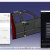 3D CAD software interface showing automotive door component design with technical specifications panel
