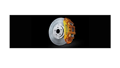 Gold brake caliper with perforated rotor disc automotive component