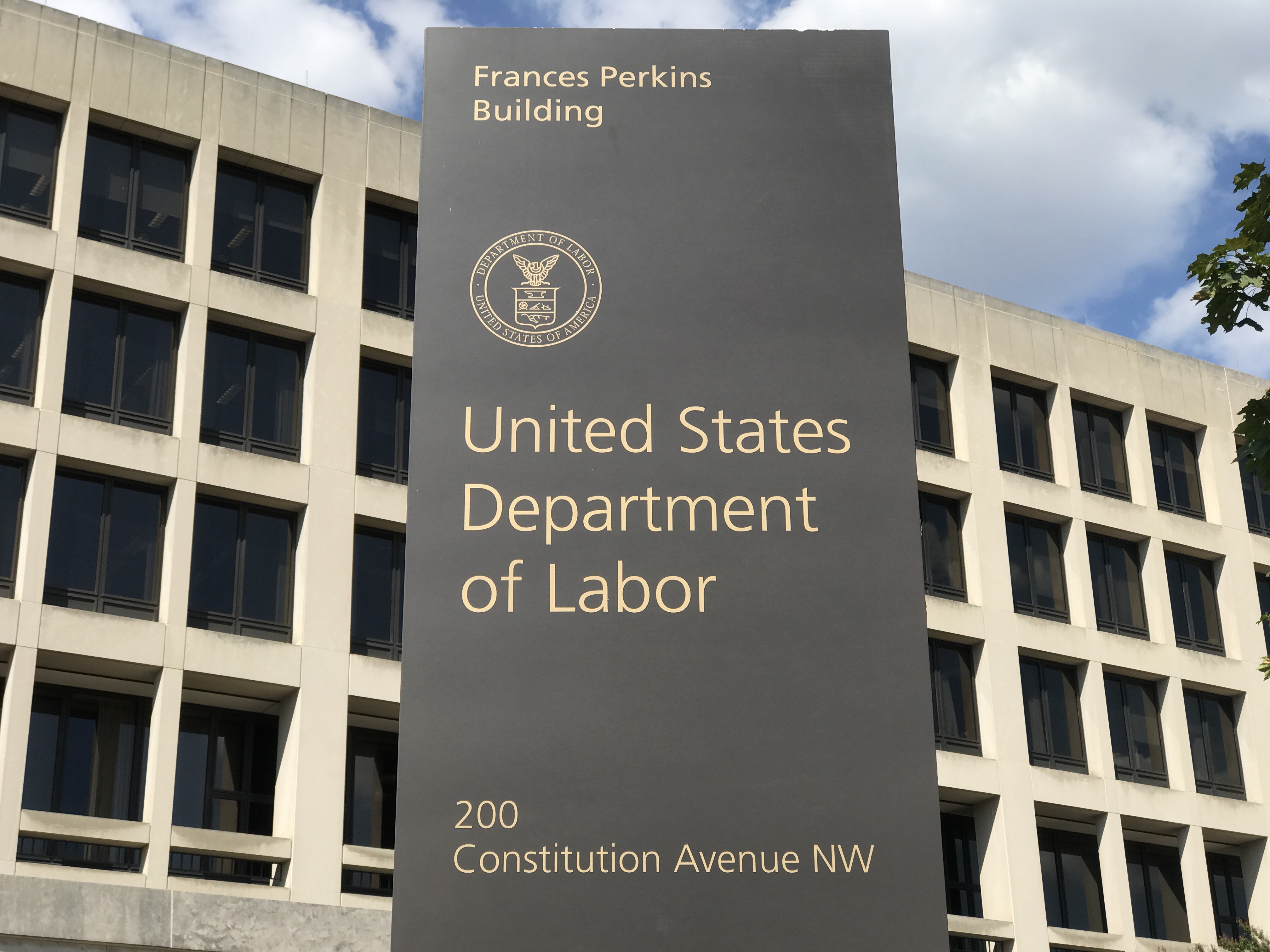 Frances Perkins Building sign for U.S. Department of Labor at 200 Constitution Avenue NW