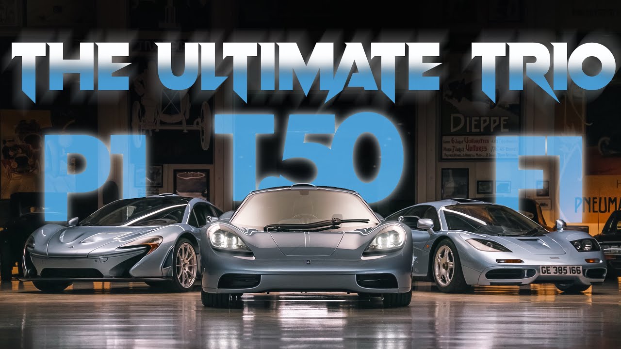 Three luxury sports cars displayed in showroom with 'The Ultimate Trio' text overlay