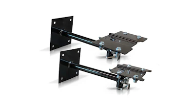 Two black automotive hitch receiver assemblies with mounting brackets and hardware components