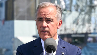 Canadian Prime Minister Mark Carney at the Davie shipyard in Levis, Quebec, Aug. 24, 2026.