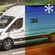 3M branded delivery van with split temperature-themed wrap showing winter and summer conditions