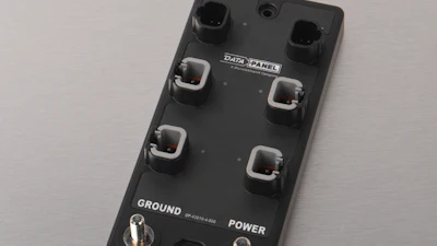 Black data panel control device with four toggle switches and two rotary knobs for ground and power settings